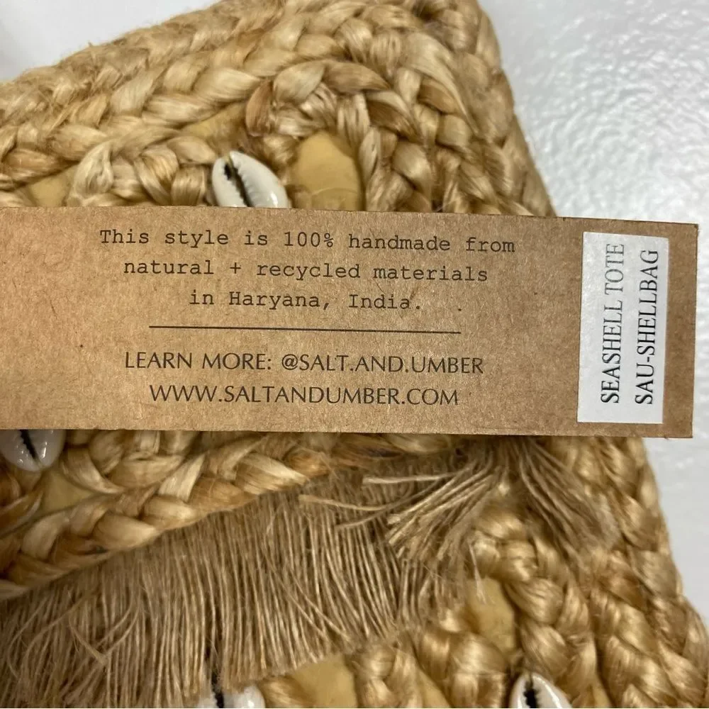 salt & umber jute and sea shell beach bag